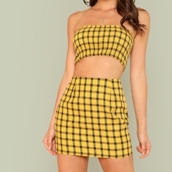 yellow checkered skirt and top